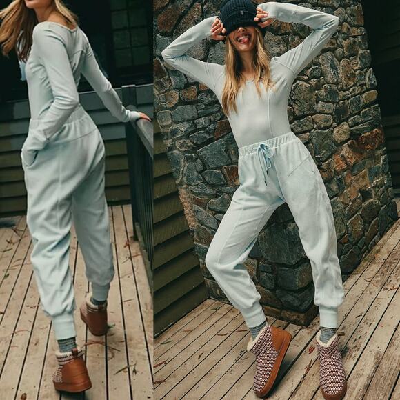 NEW Free People Make It Count Harem Onsie Sky Blue Size XS Apres-Ski Cozy - Picture 1 of 11